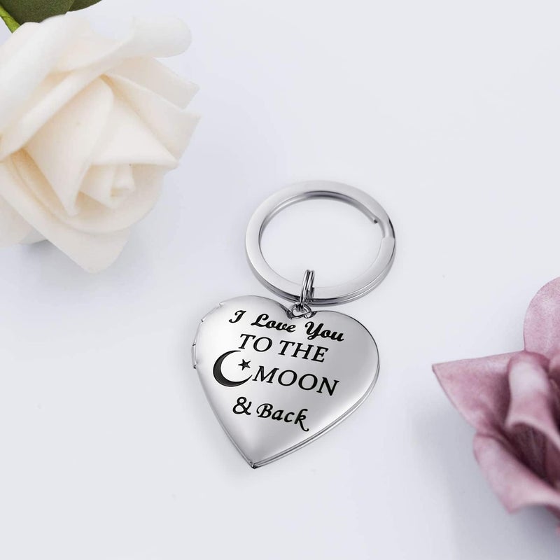 PHOCKSIN Silver Heart Locket Keychains for Women Gold Photo Locket Key chain that Hold Pictures New Years Gifts for Women - Image 2